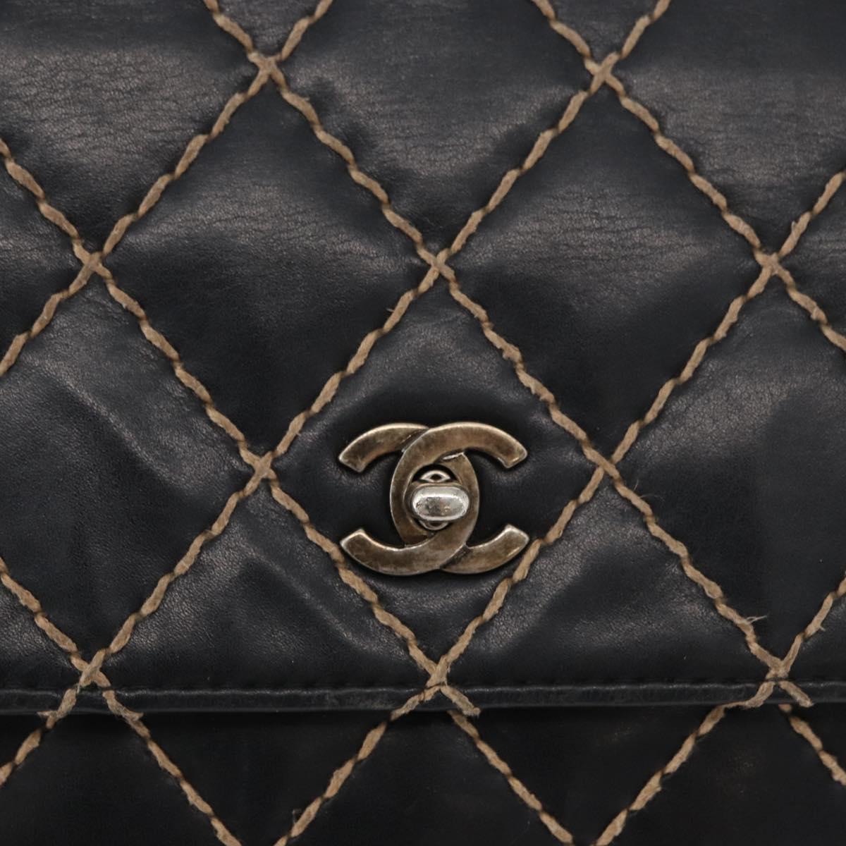 CHANEL Bicolore Big Matelasse 30 Single Flap Chain Lamb Skin Black CC Auth BA905