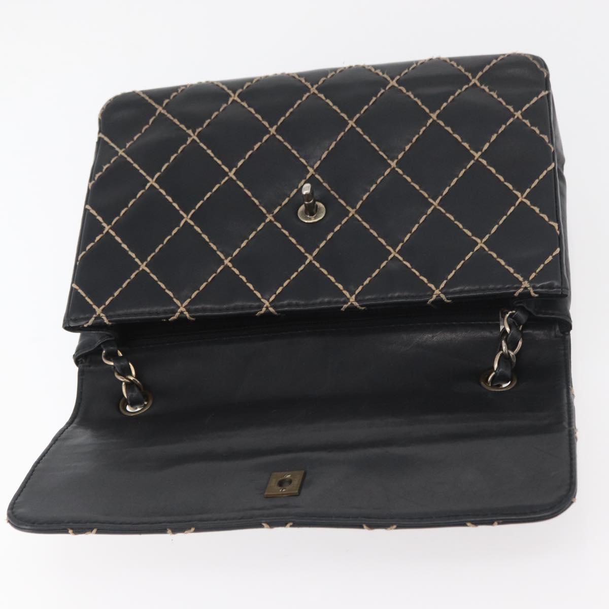 CHANEL Bicolore Big Matelasse 30 Single Flap Chain Lamb Skin Black CC Auth BA905