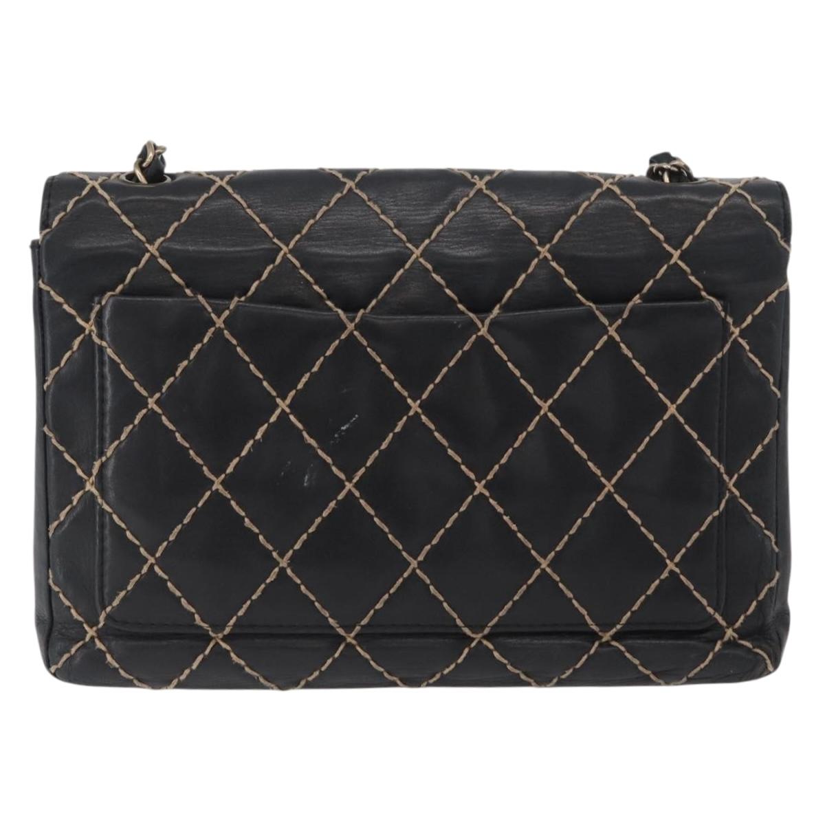 CHANEL Bicolore Big Matelasse 30 Single Flap Chain Lamb Skin Black CC Auth BA905
