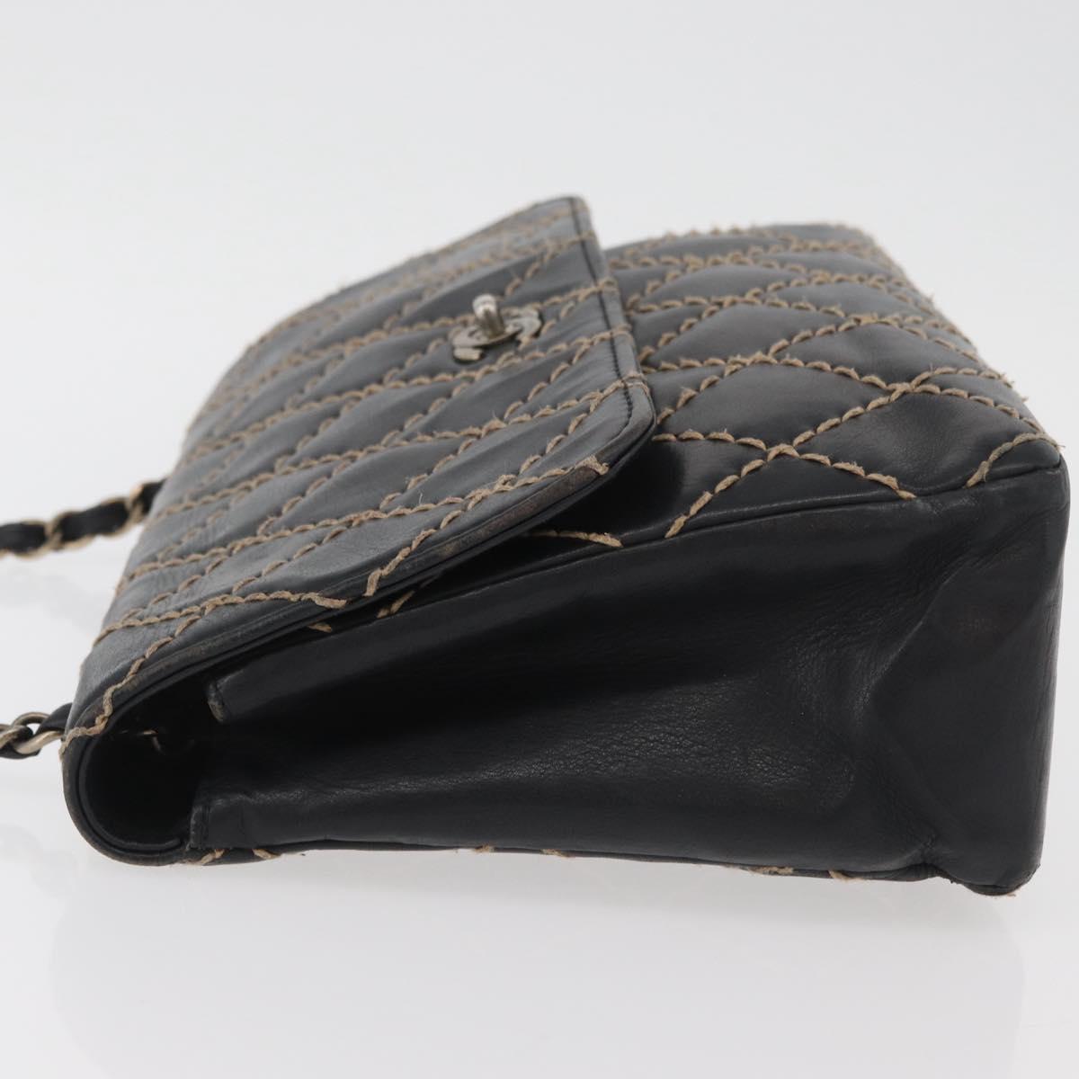 CHANEL Bicolore Big Matelasse 30 Single Flap Chain Lamb Skin Black CC Auth BA905