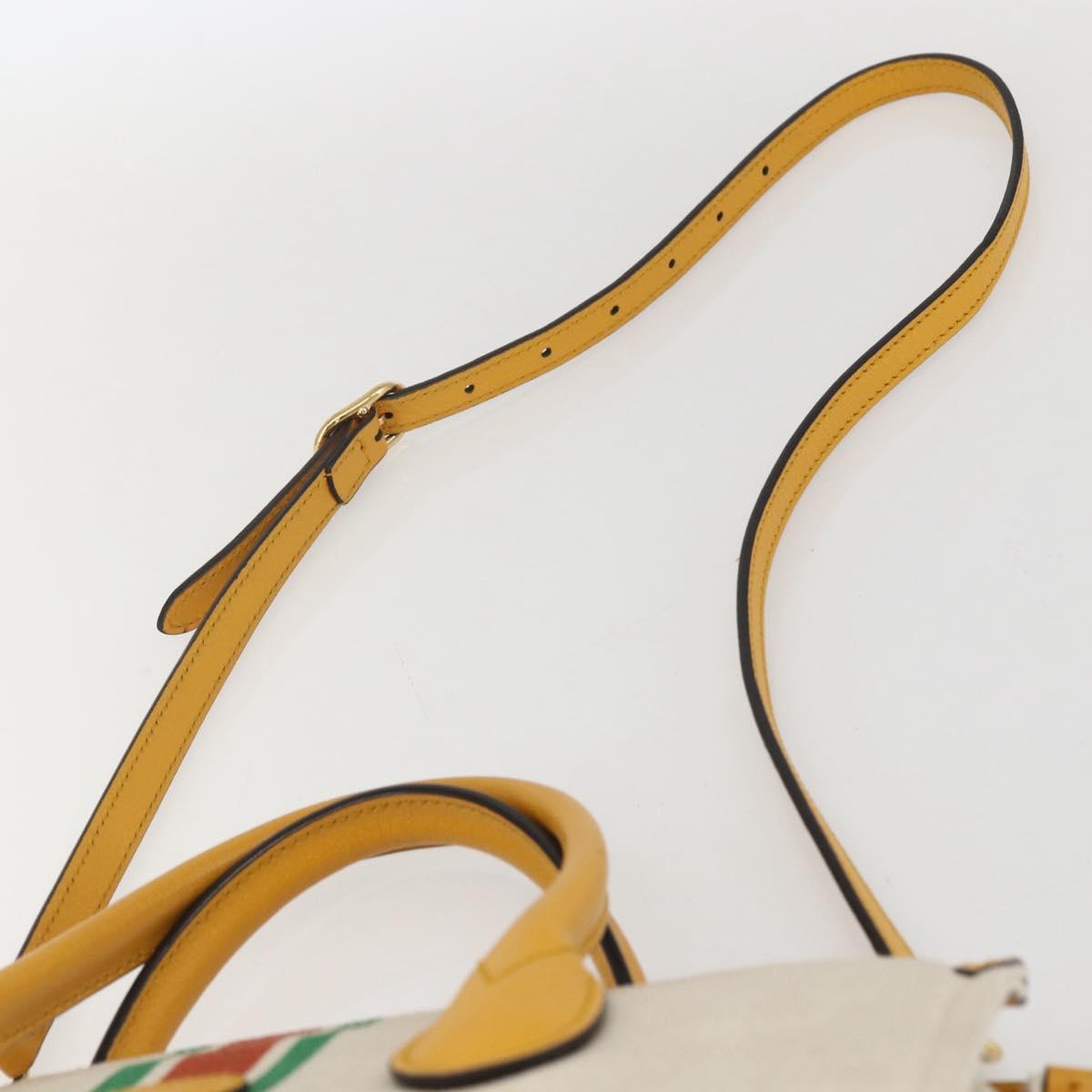 GUCCI Web Sherry Line Hand Bag Canvas 2way Beige Gold Auth BA9056