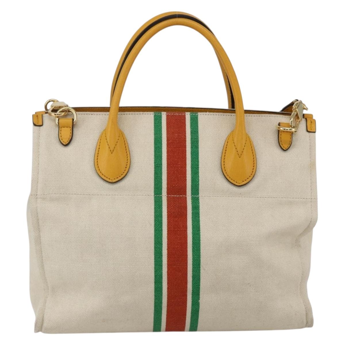 GUCCI Web Sherry Line Hand Bag Canvas 2way Beige Gold Auth BA9056