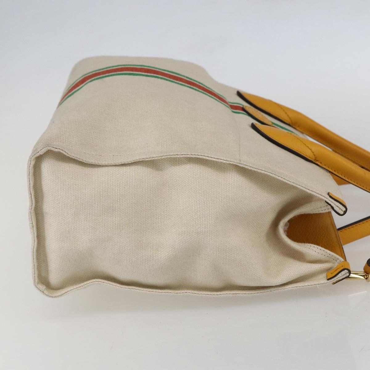 GUCCI Web Sherry Line Hand Bag Canvas 2way Beige Gold Auth BA9056