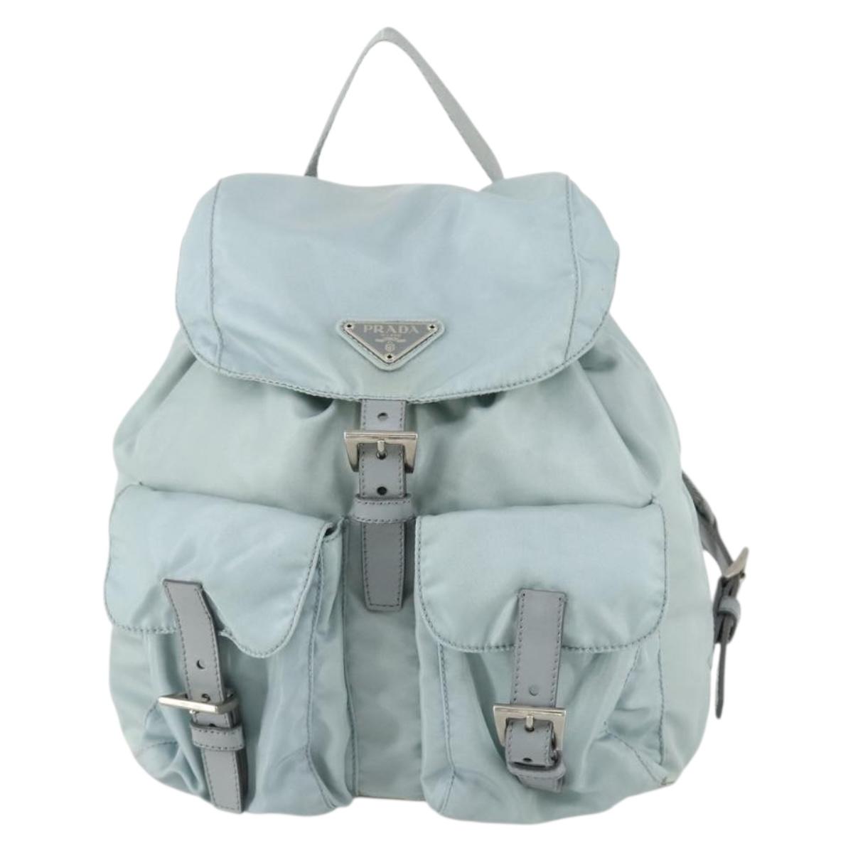 PRADA Backpack Nylon Light Blue Silver Auth BA9058