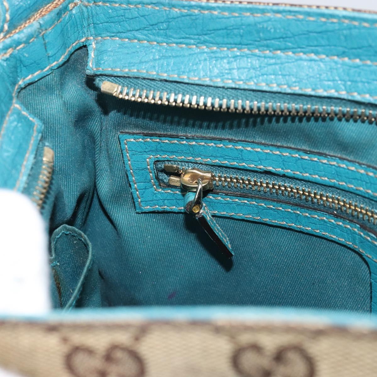GUCCI GG Canvas Shoulder Bag Beige Turquoise Blue Gold 141506 Auth BA9062
