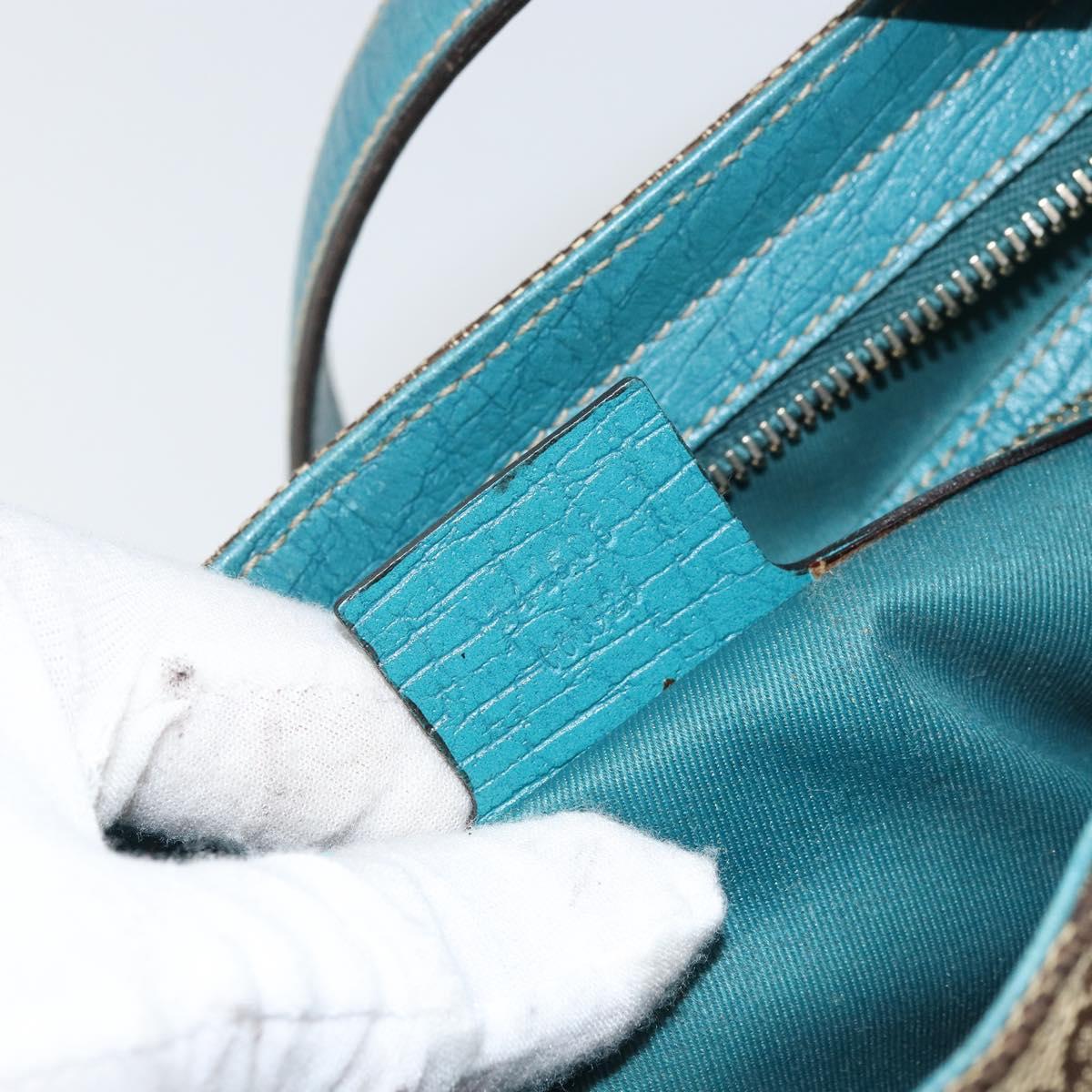 GUCCI GG Canvas Shoulder Bag Beige Turquoise Blue Gold 141506 Auth BA9062