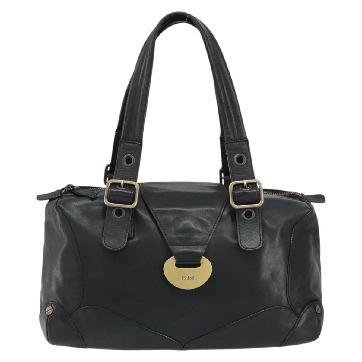 Chloe Tote Bag Leather Black Gold Auth BA9069