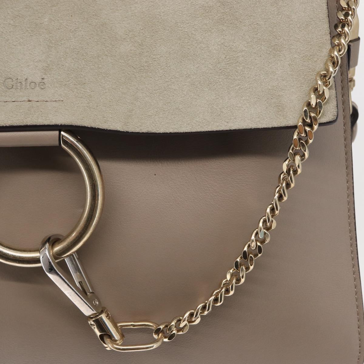 Chloe Fay Shoulder Bag Suede Leather Beige Gold Auth BA9070
