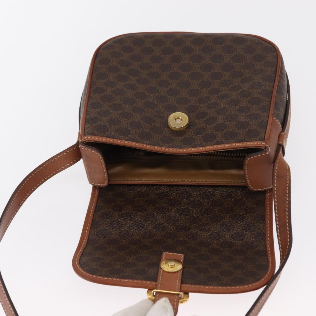 CELINE Macadam Canvas Shoulder Bag PVC Leather Brown Gold Auth BA9074