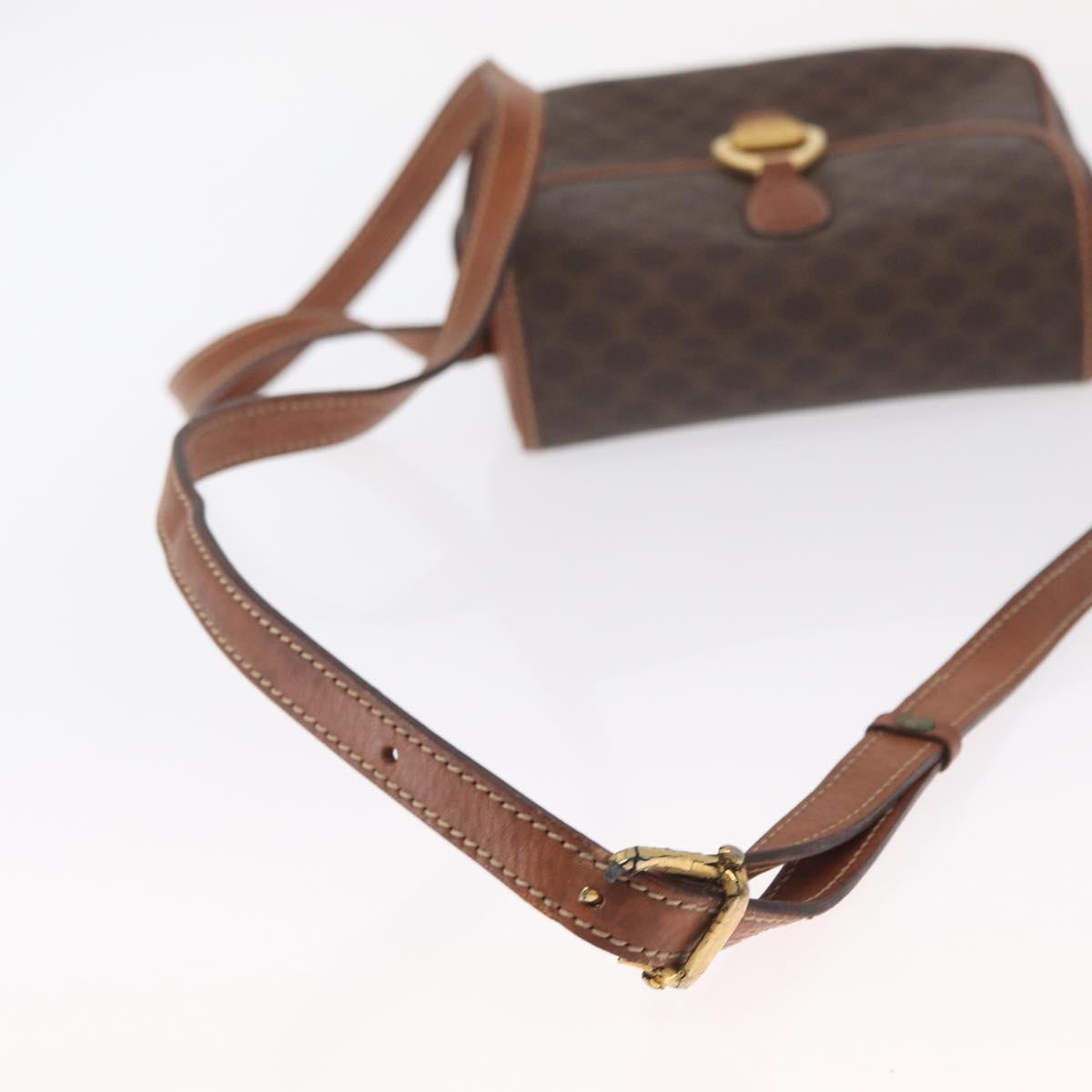 CELINE Macadam Canvas Shoulder Bag PVC Leather Brown Gold Auth BA9074
