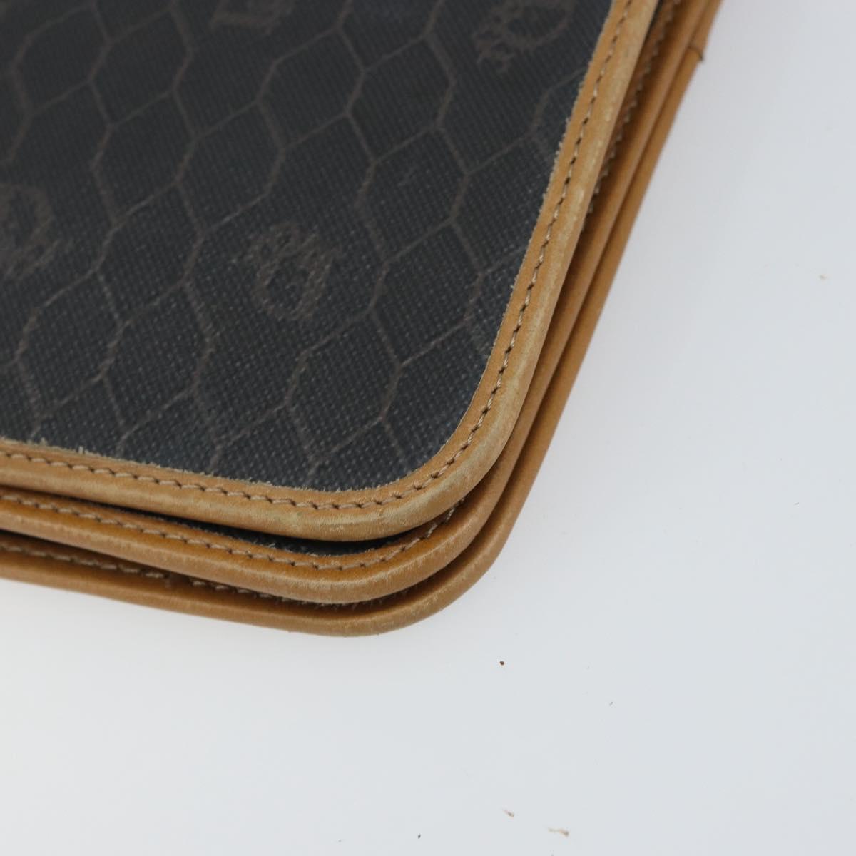 Christian Dior Honeycomb Canvas Chain Shoulder Bag PVC Black Gold Auth BA9075