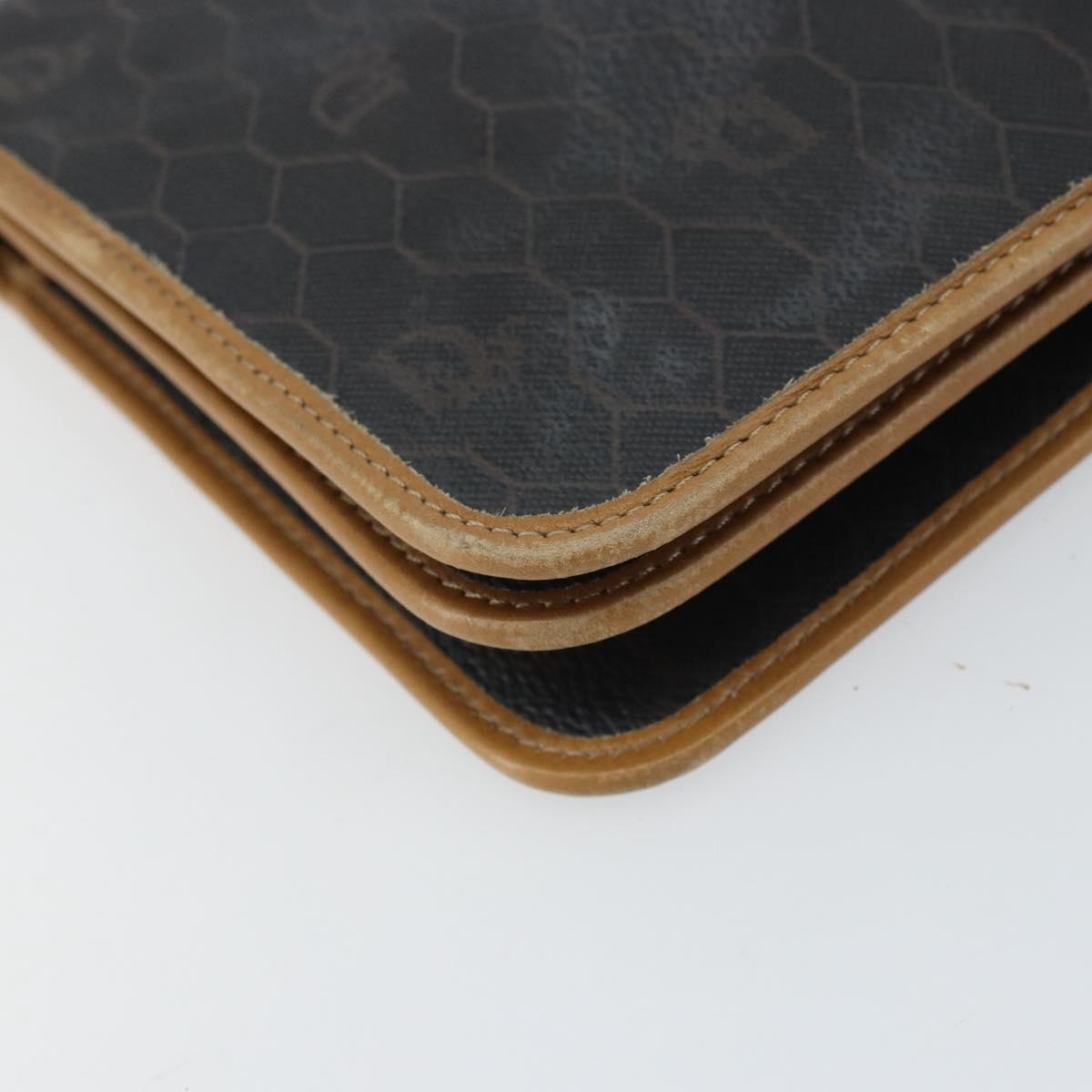 Christian Dior Honeycomb Canvas Chain Shoulder Bag PVC Black Gold Auth BA9075