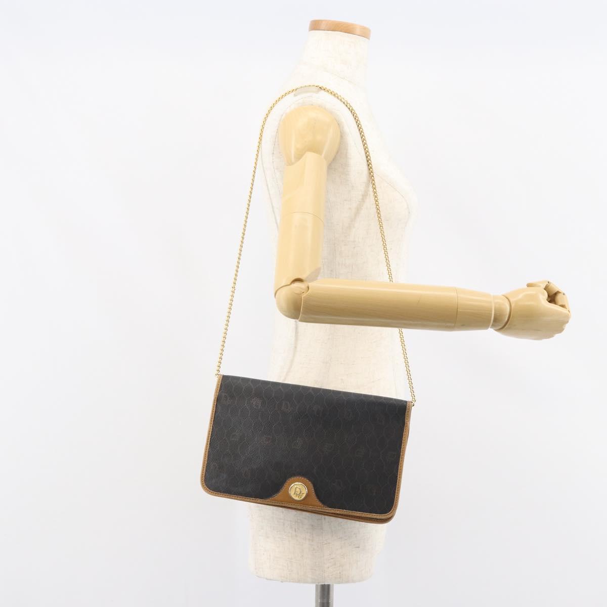 Christian Dior Honeycomb Canvas Chain Shoulder Bag PVC Black Gold Auth BA9075