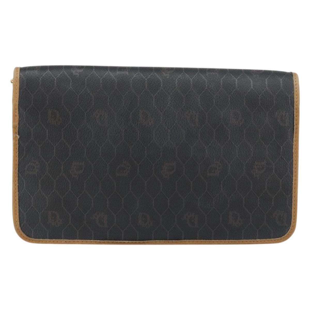 Christian Dior Honeycomb Canvas Chain Shoulder Bag PVC Black Gold Auth BA9075