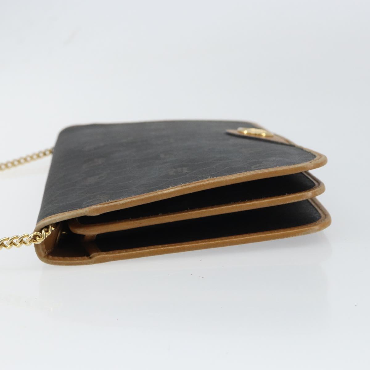 Christian Dior Honeycomb Canvas Chain Shoulder Bag PVC Black Gold Auth BA9075
