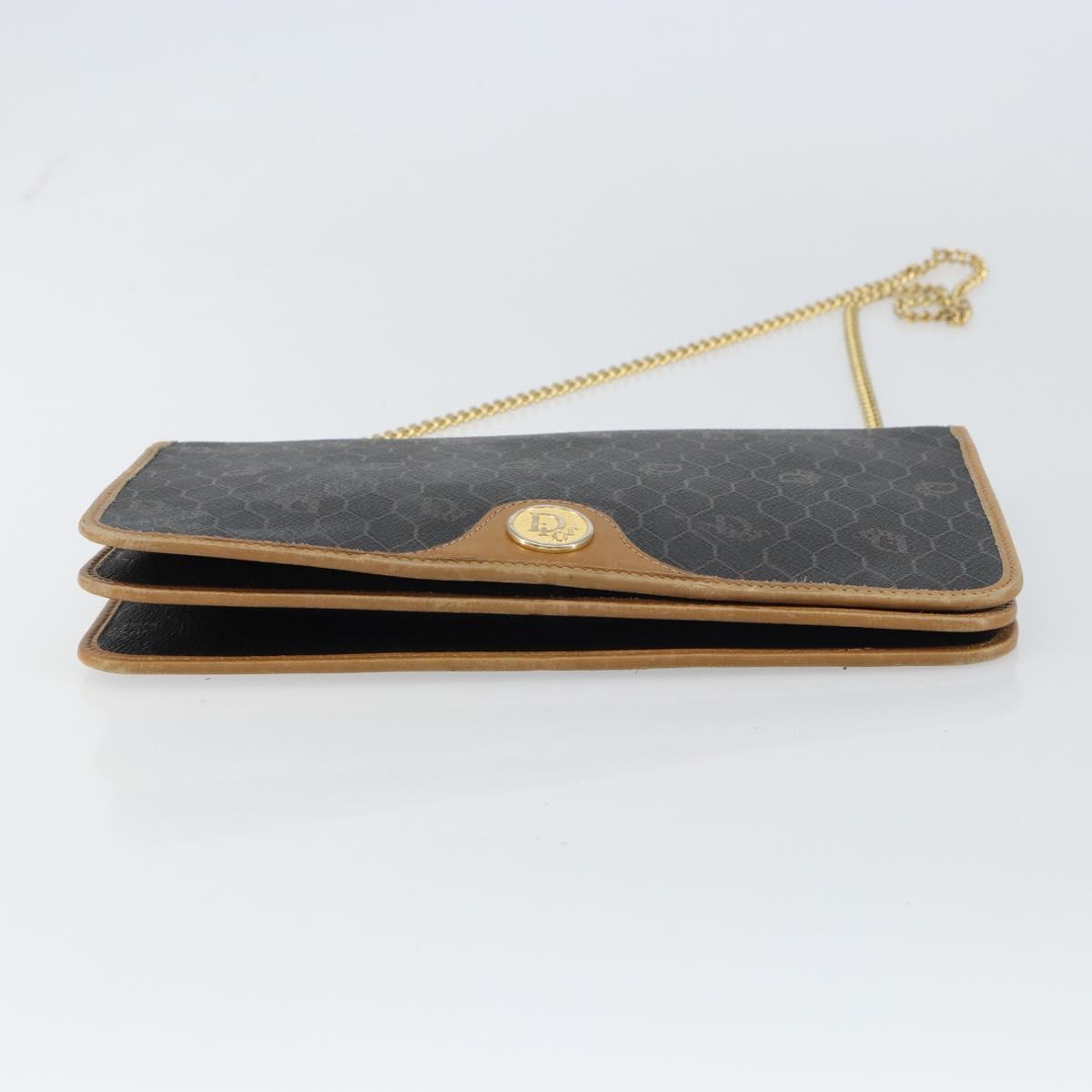 Christian Dior Honeycomb Canvas Chain Shoulder Bag PVC Black Gold Auth BA9075