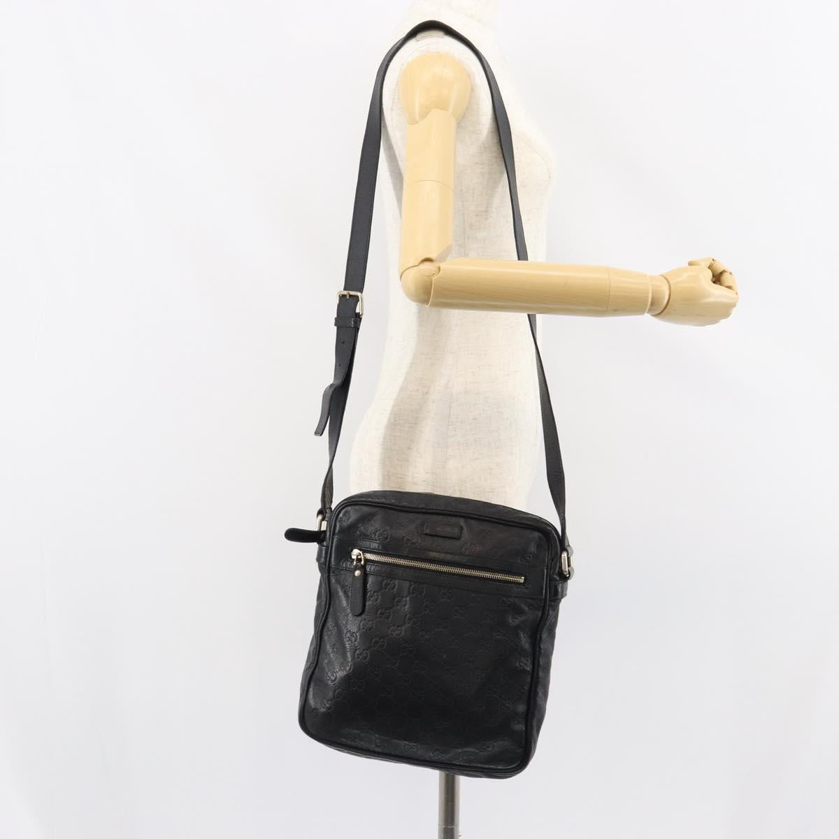 GUCCI Guccissima GG Canvas Shoulder Bag Leather Black Silver 201448 Auth BA9077