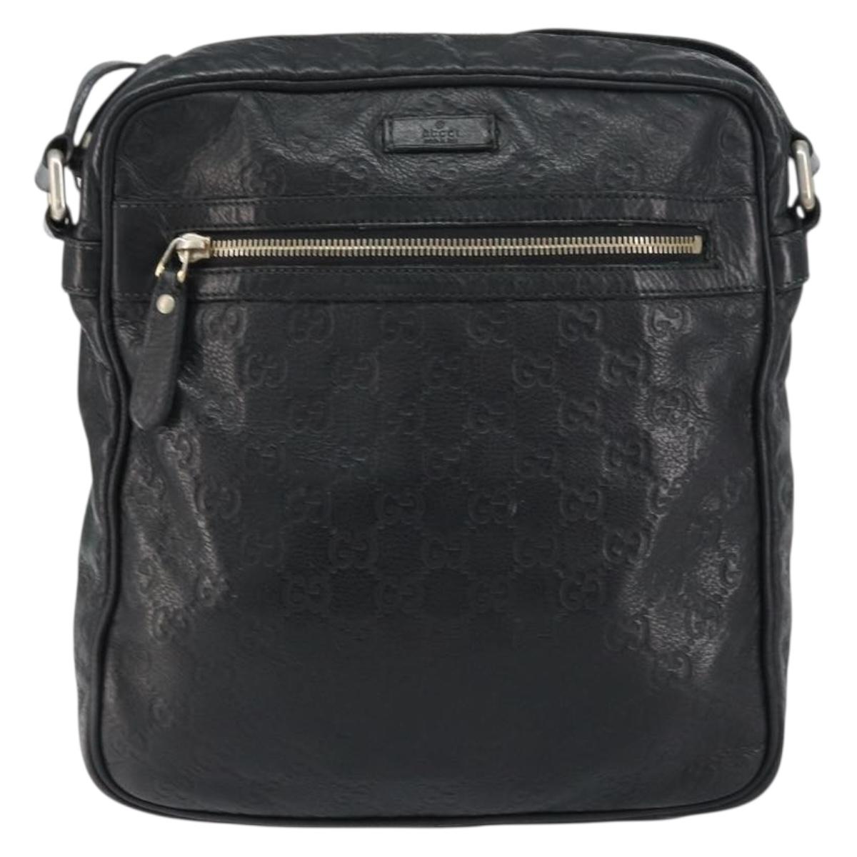 GUCCI Guccissima GG Canvas Shoulder Bag Leather Black Silver 201448 Auth BA9077