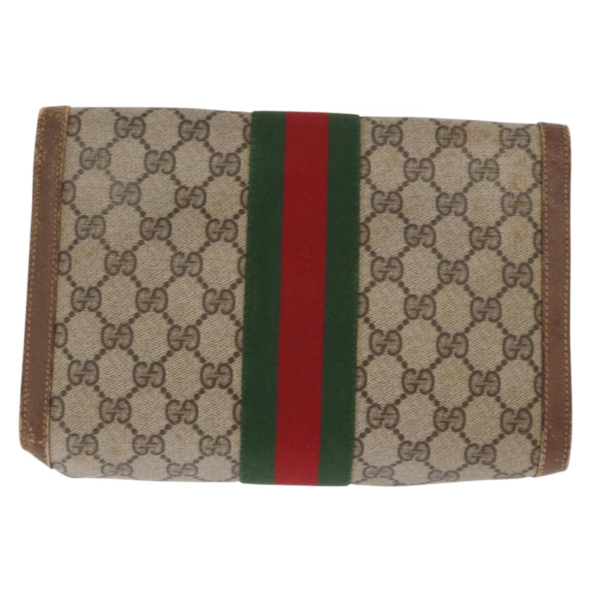 GUCCI GG Supreme Web Sherry Line Clutch Bag PVC Beige Gold 89 01 006 Auth BA9104