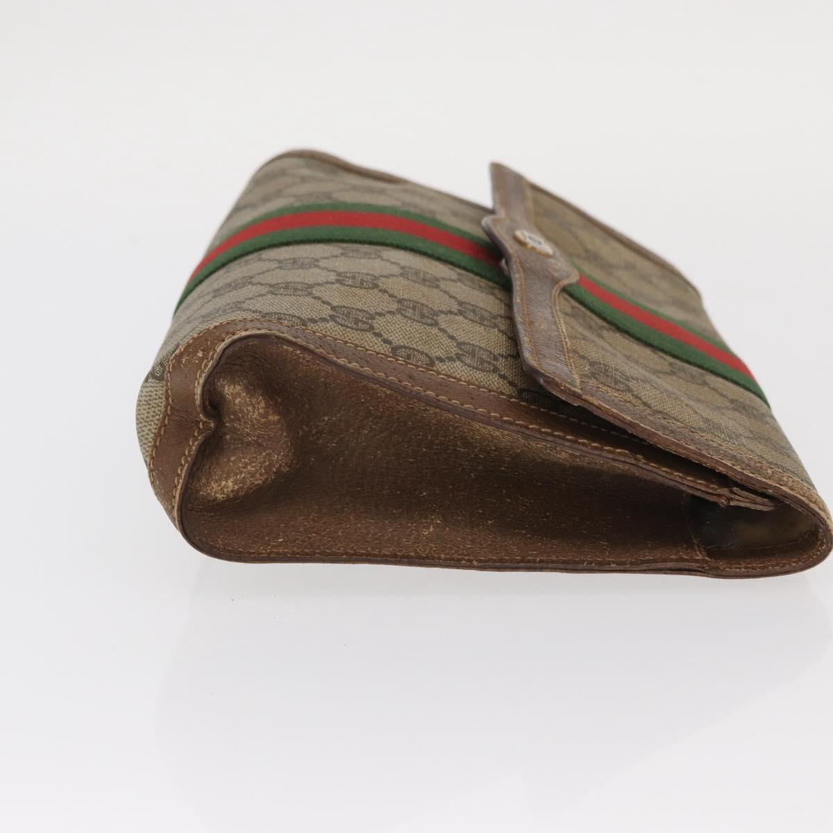 GUCCI GG Supreme Web Sherry Line Clutch Bag PVC Beige Gold 89 01 006 Auth BA9104