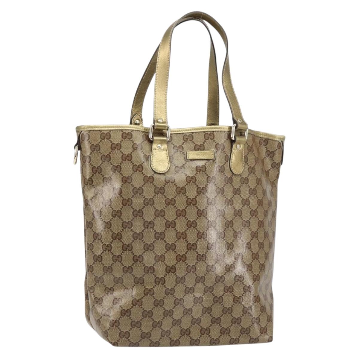 GUCCI GG Crystal Tote Bag Coated Canvas Beige Gold 189896 Auth BA9105