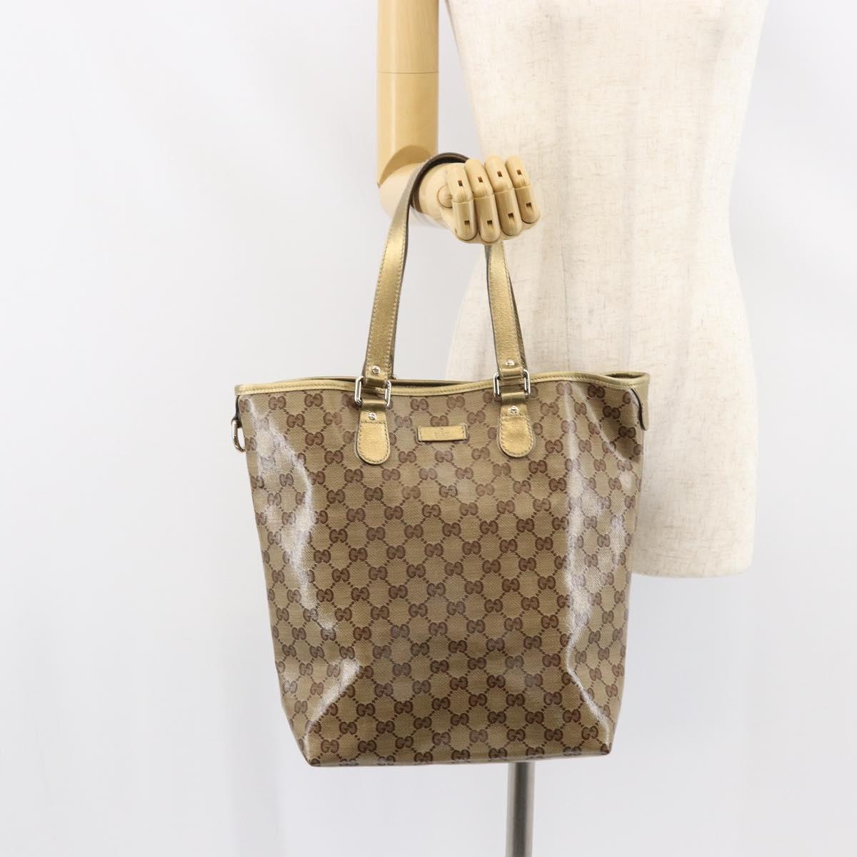 GUCCI GG Crystal Tote Bag Coated Canvas Beige Gold 189896 Auth BA9105
