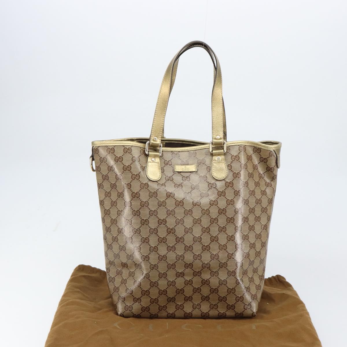 GUCCI GG Crystal Tote Bag Coated Canvas Beige Gold 189896 Auth BA9105