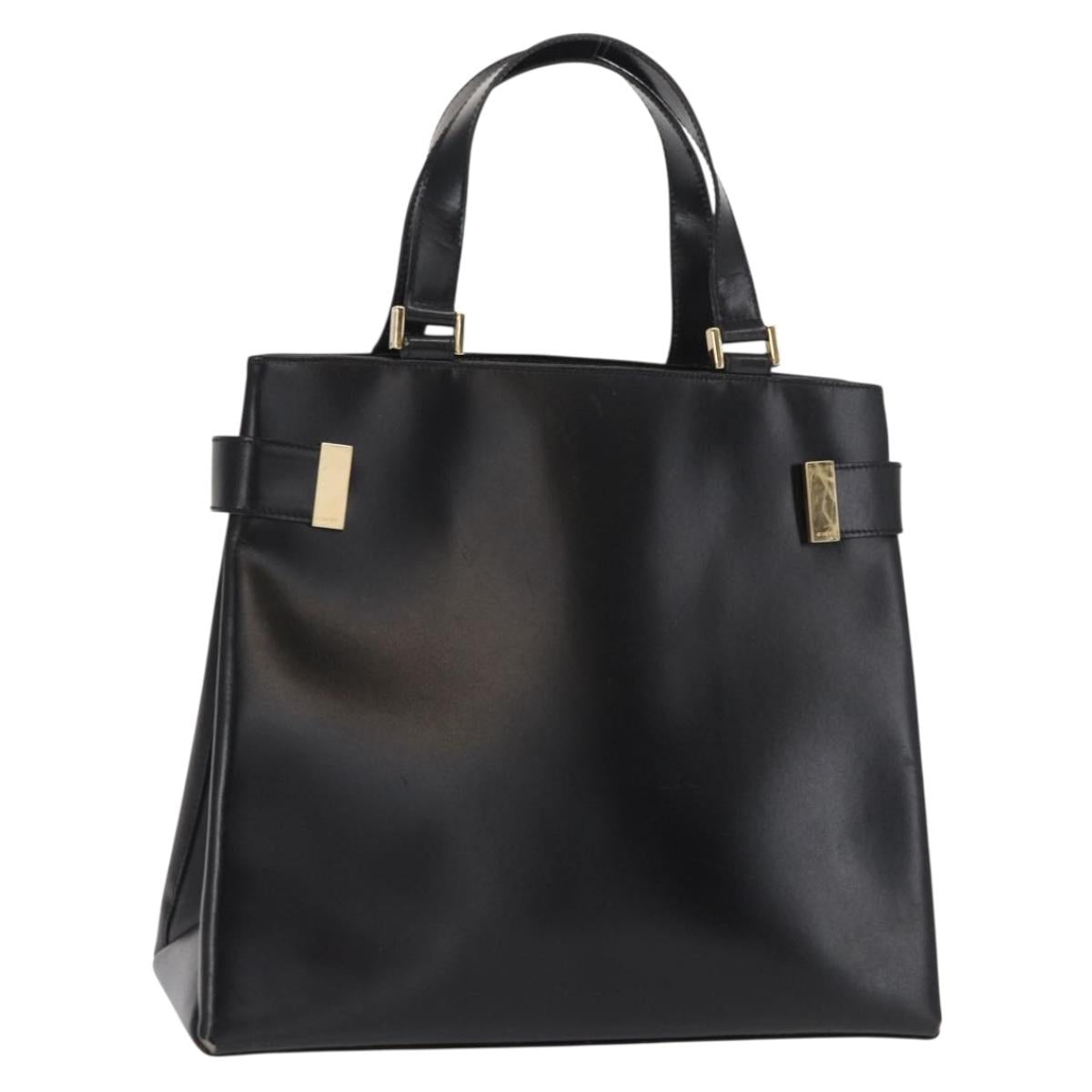 GUCCI Hand Bag Leather Black Gold Auth BA9107