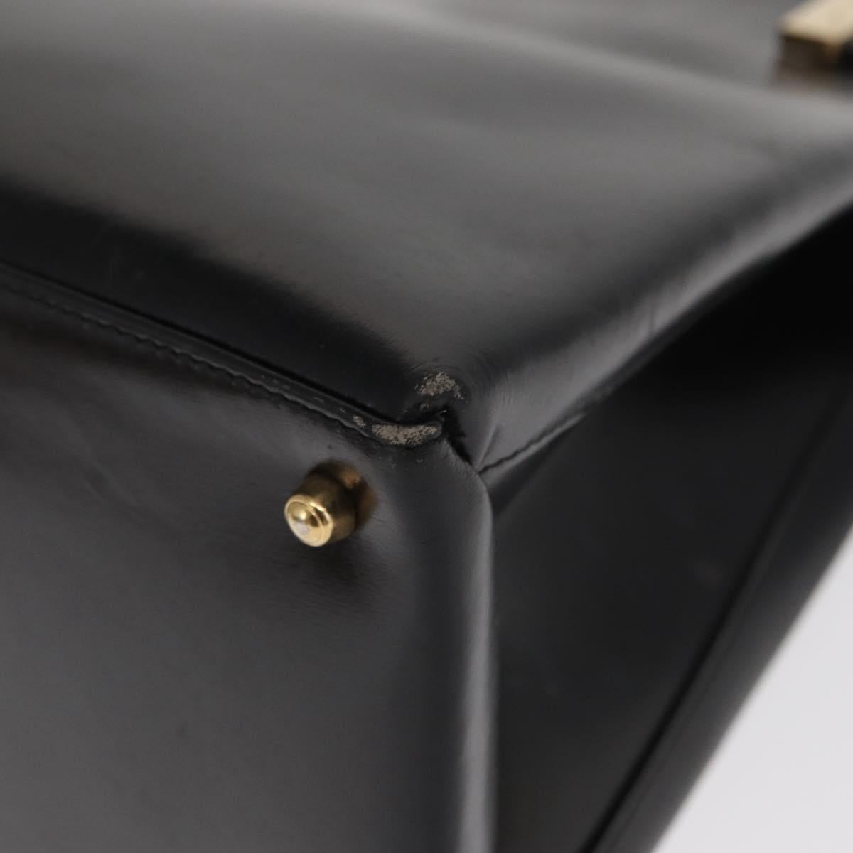 GUCCI Hand Bag Leather Black Gold Auth BA9107