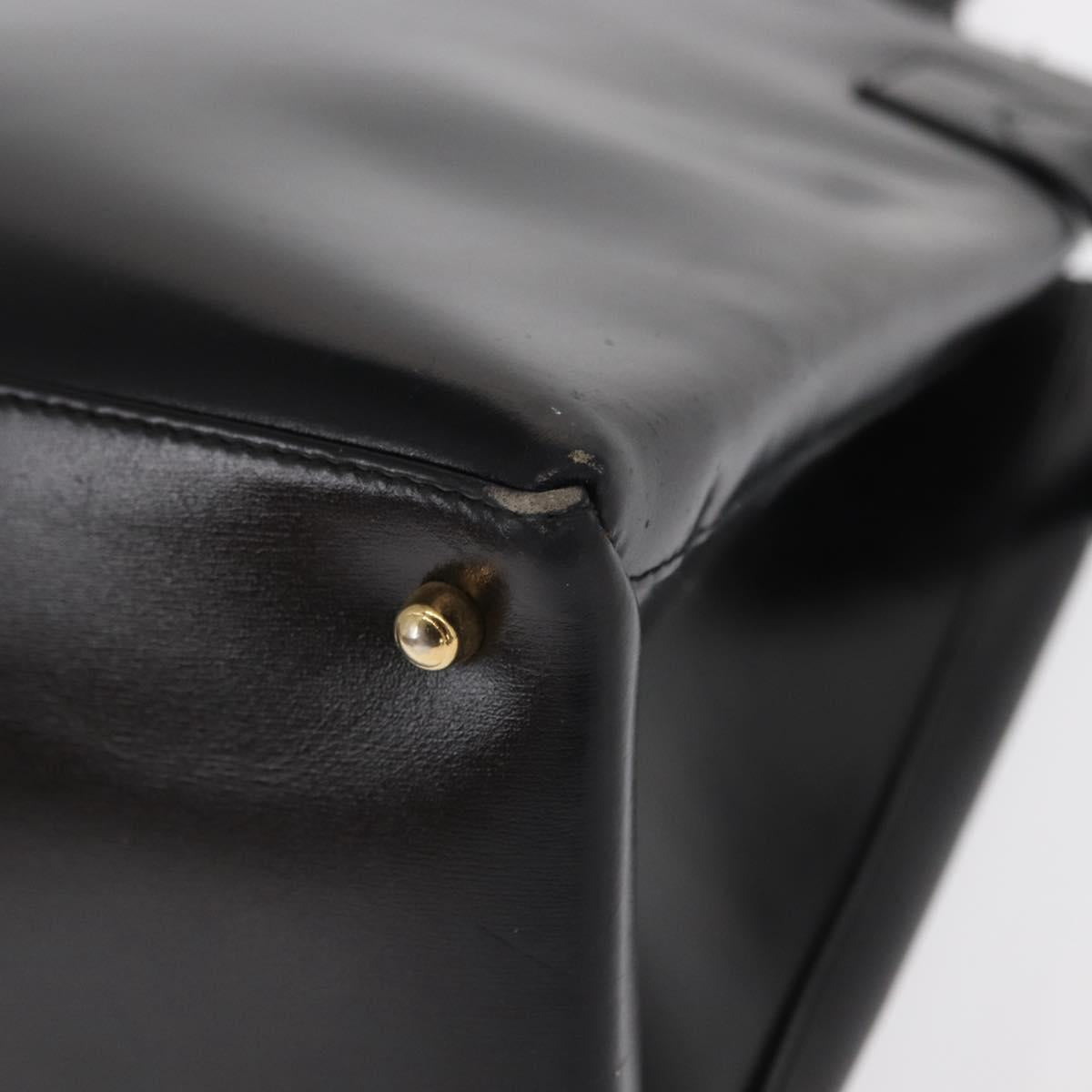 GUCCI Hand Bag Leather Black Gold Auth BA9107