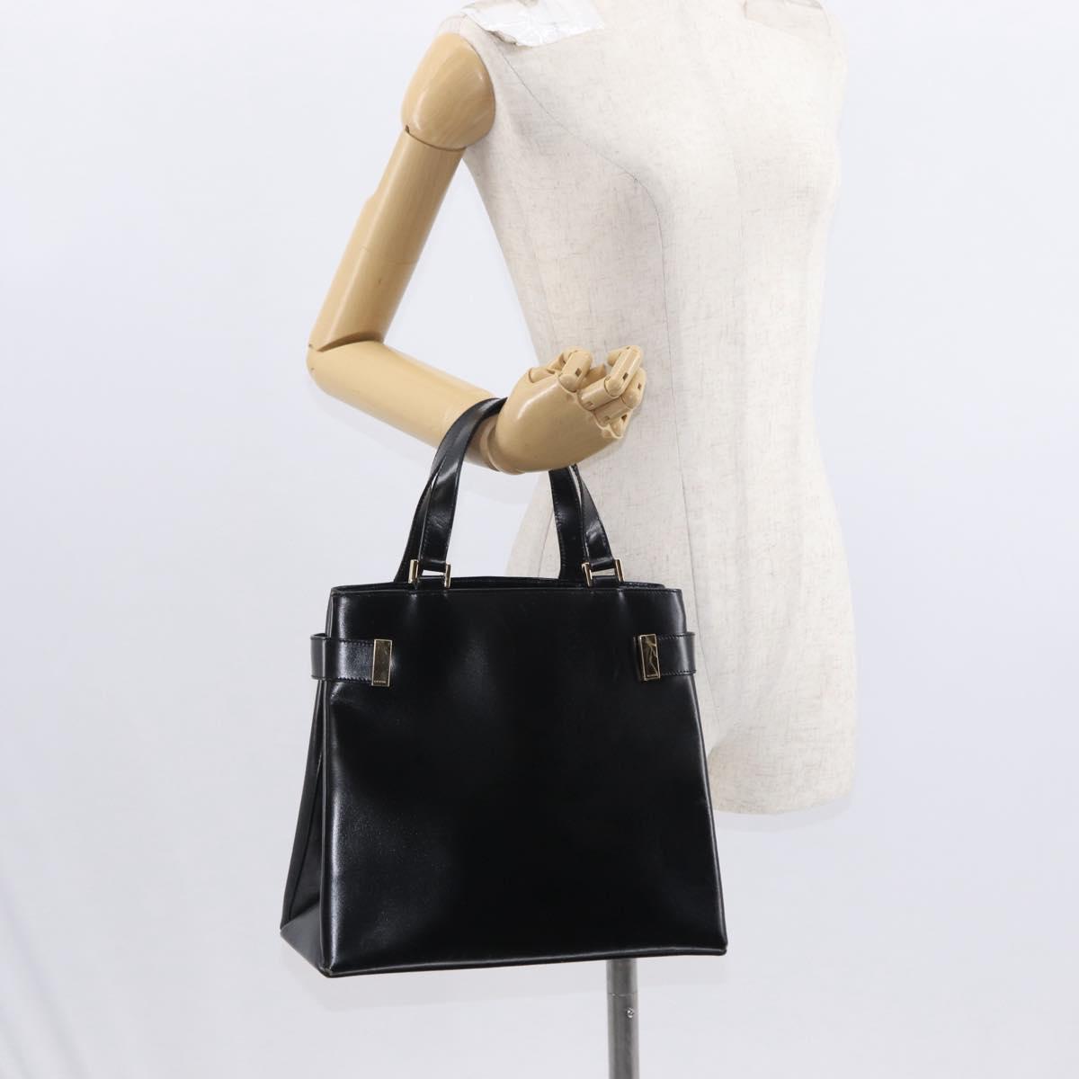 GUCCI Hand Bag Leather Black Gold Auth BA9107