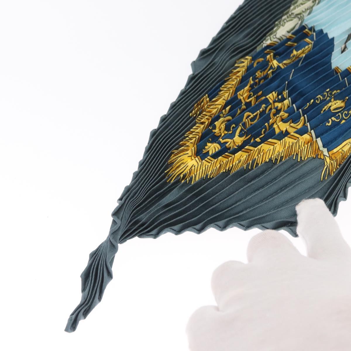 HERMES Pleated Scarf ""Real Escuela Andaluza del Arte"" Silk Blue Auth BA9111