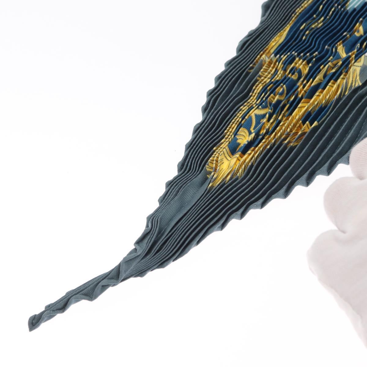 HERMES Pleated Scarf ""Real Escuela Andaluza del Arte"" Silk Blue Auth BA9111