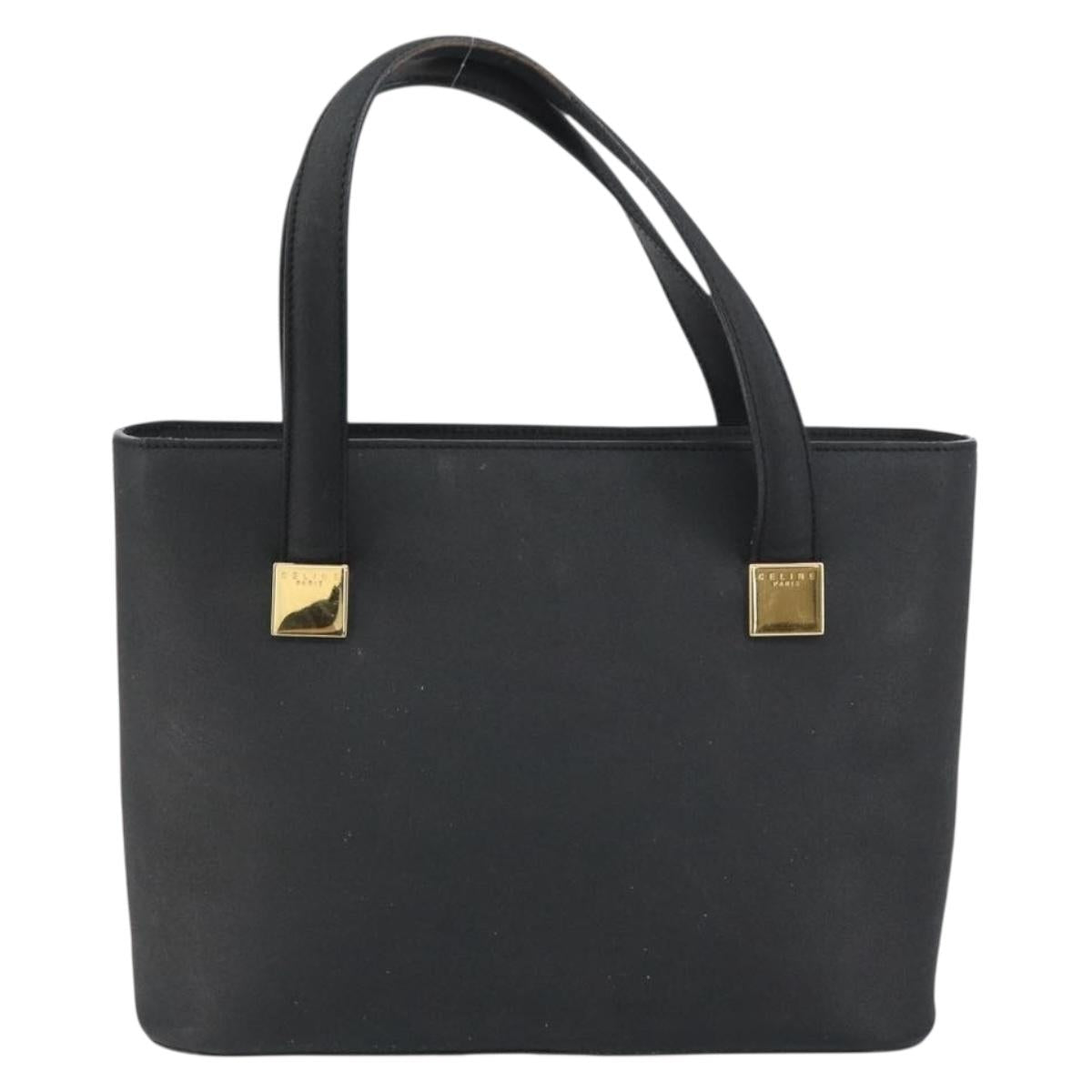 CELINE Hand Bag Leather Black Gold Auth BA9124