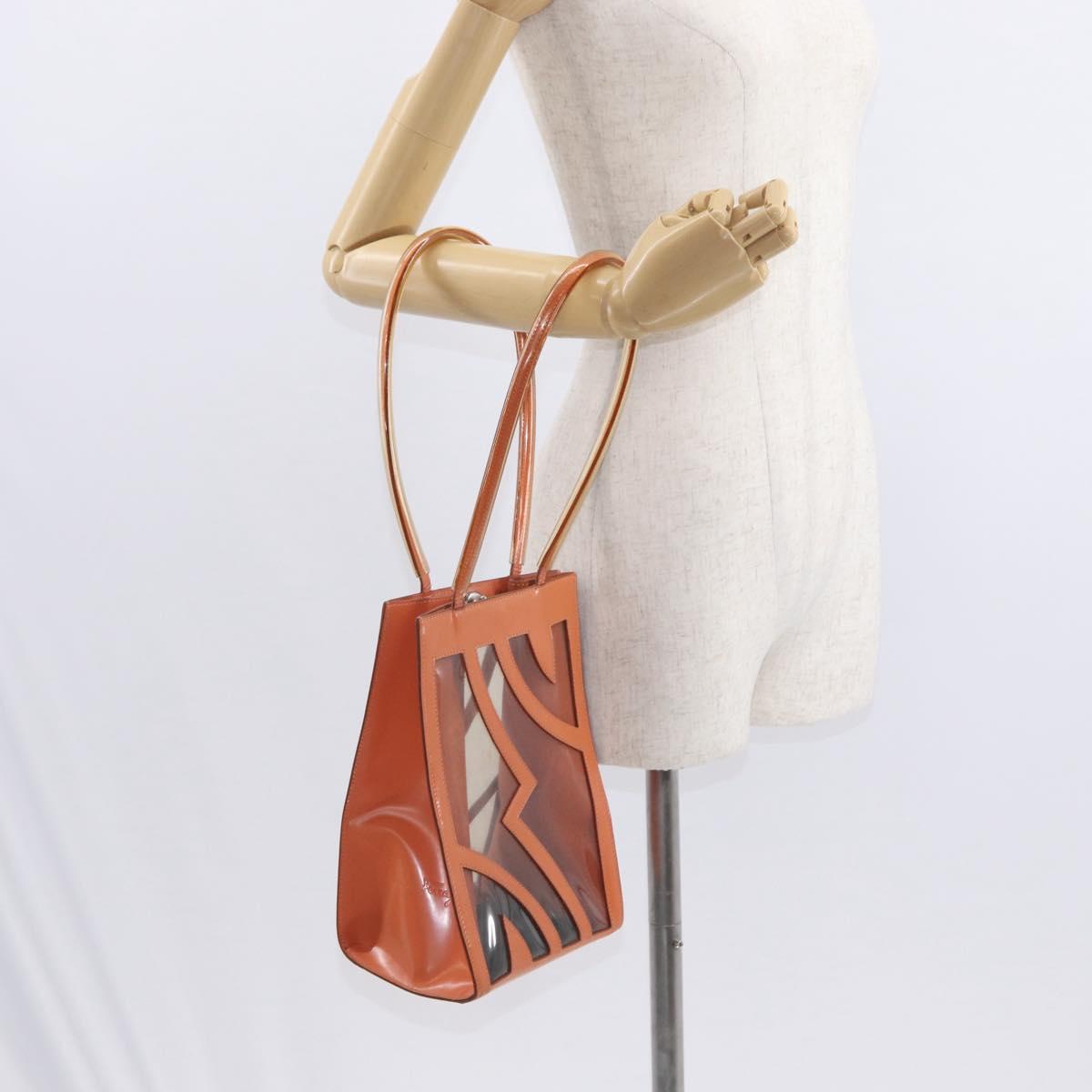 Salvatore Ferragamo Shoulder Bag Vinyl Orange Silver Auth BA9126