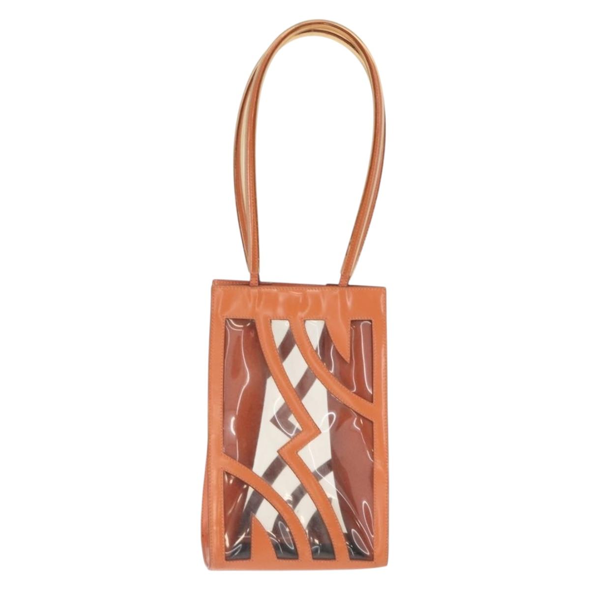 Salvatore Ferragamo Shoulder Bag Vinyl Orange Silver Auth BA9126