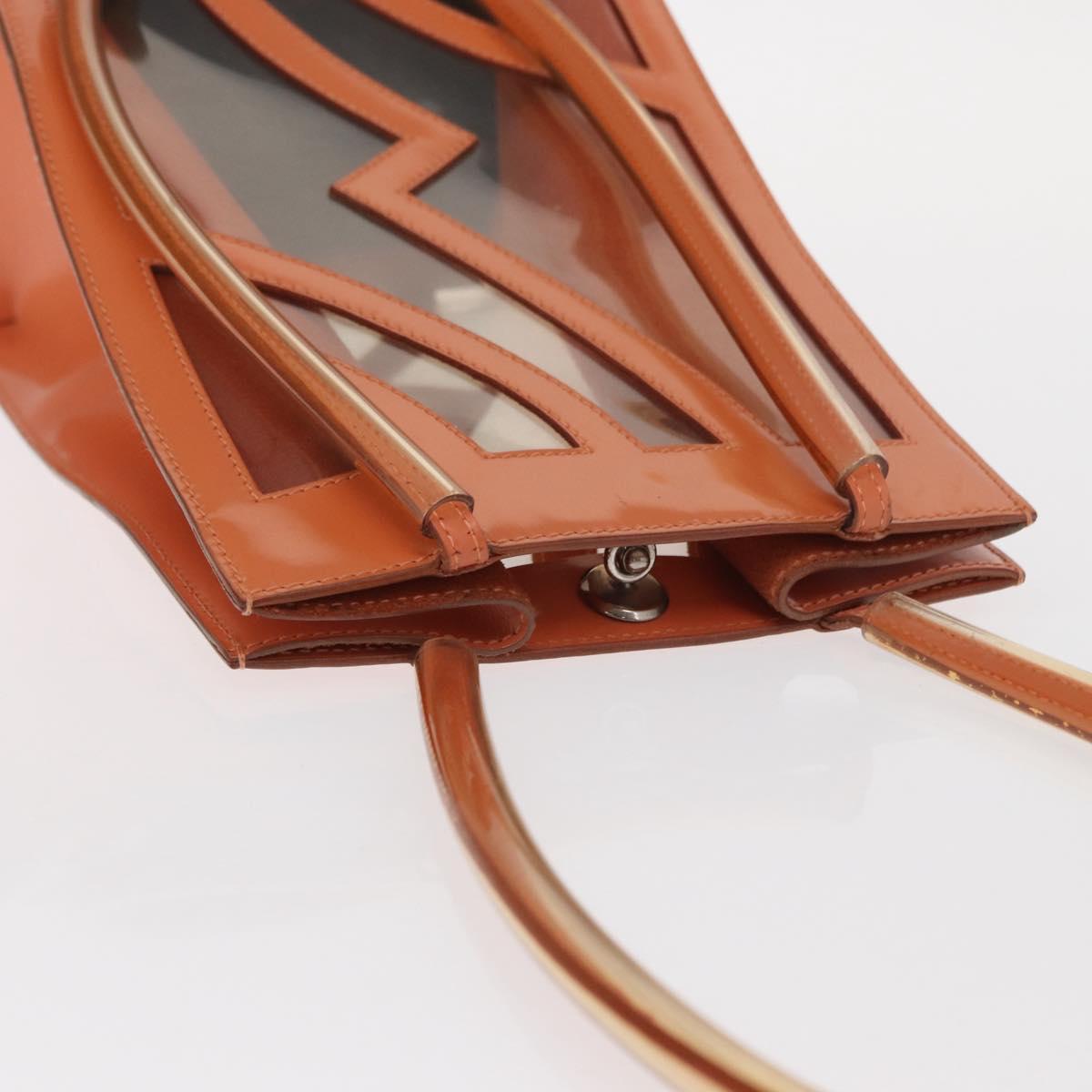 Salvatore Ferragamo Shoulder Bag Vinyl Orange Silver Auth BA9126