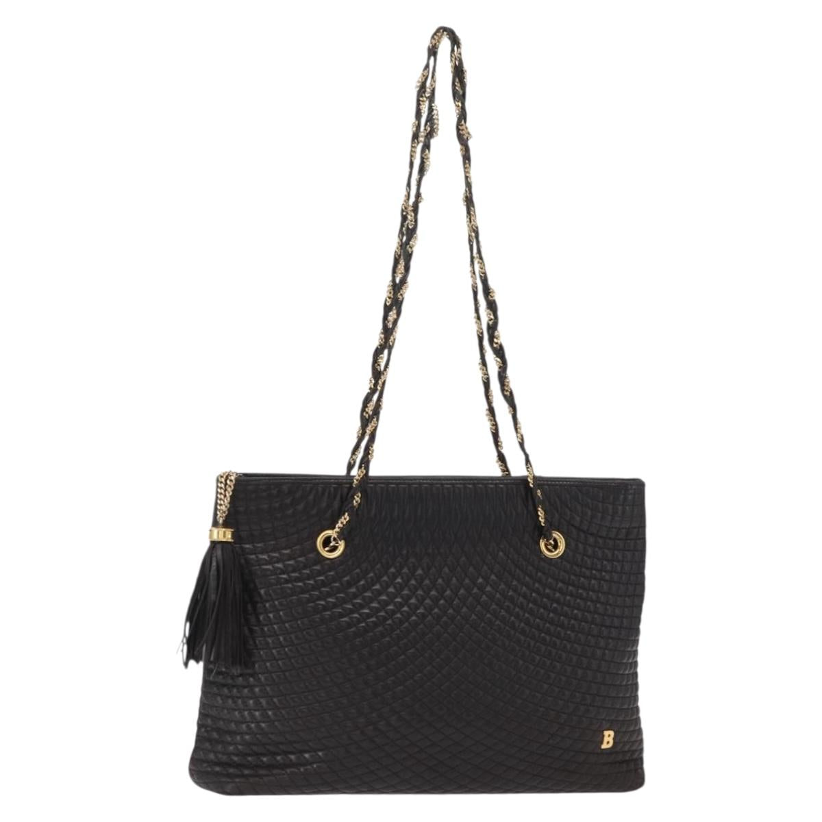 BALLY Chain Shoulder Bag Leather Black Gold Auth BA9129