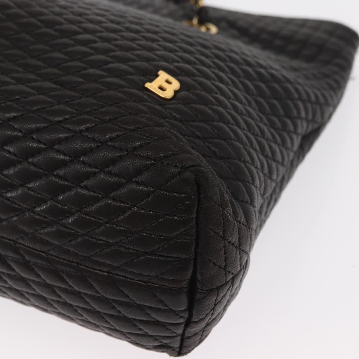 BALLY Chain Shoulder Bag Leather Black Gold Auth BA9129