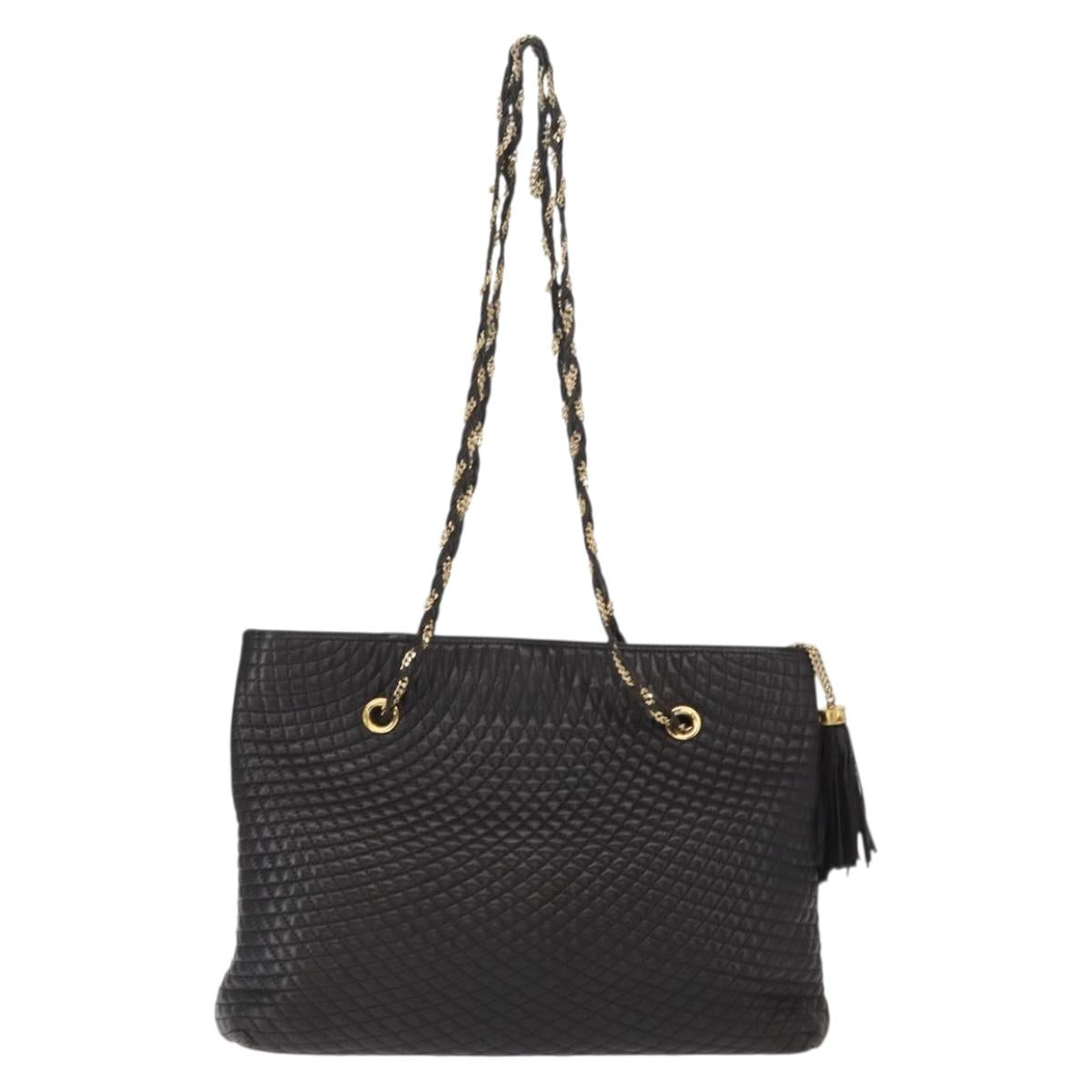 BALLY Chain Shoulder Bag Leather Black Gold Auth BA9129