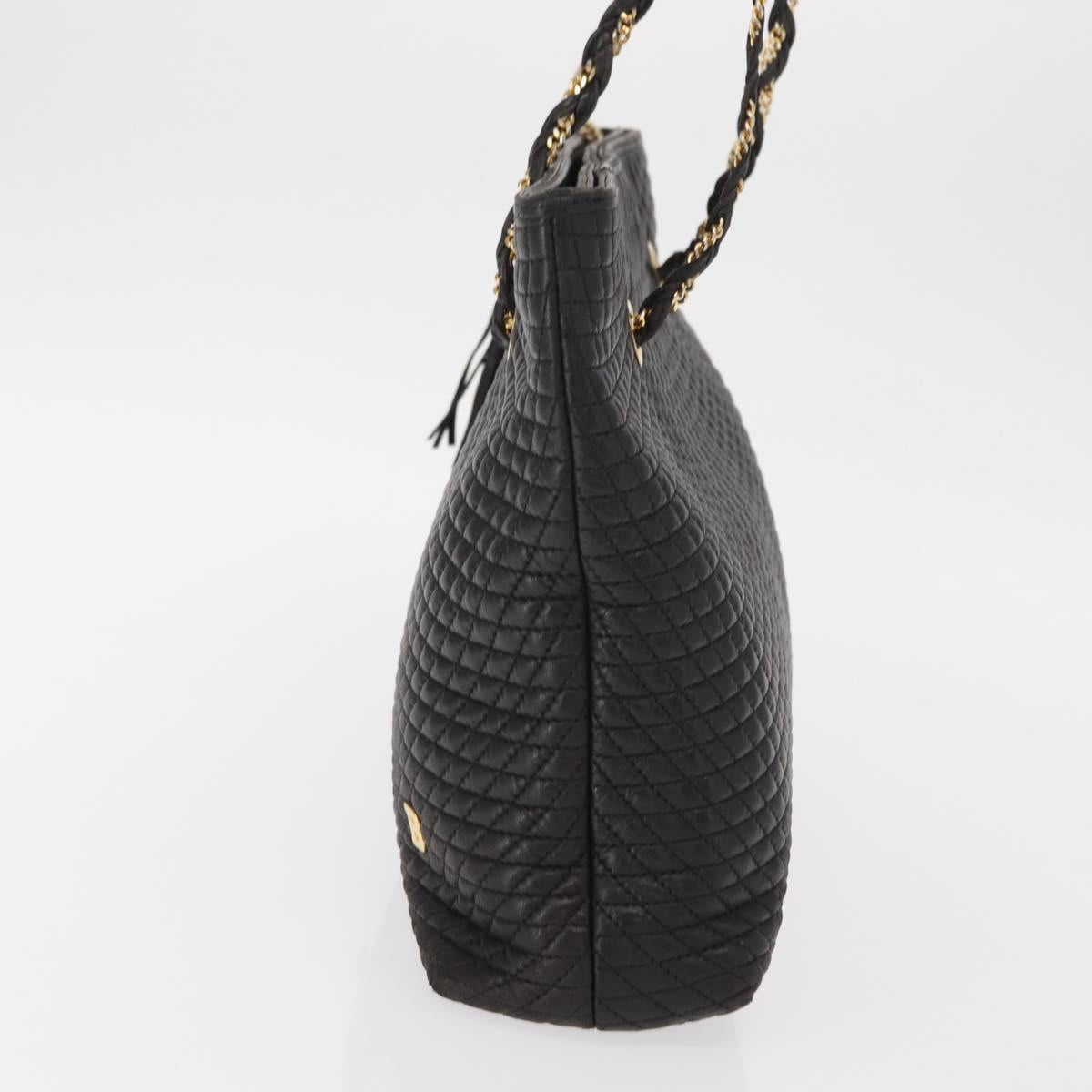 BALLY Chain Shoulder Bag Leather Black Gold Auth BA9129