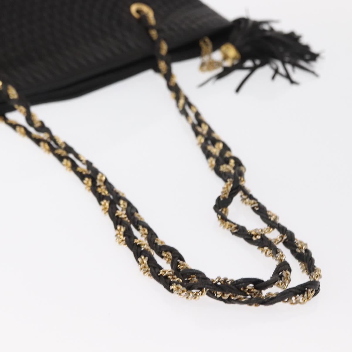 BALLY Chain Shoulder Bag Leather Black Gold Auth BA9129
