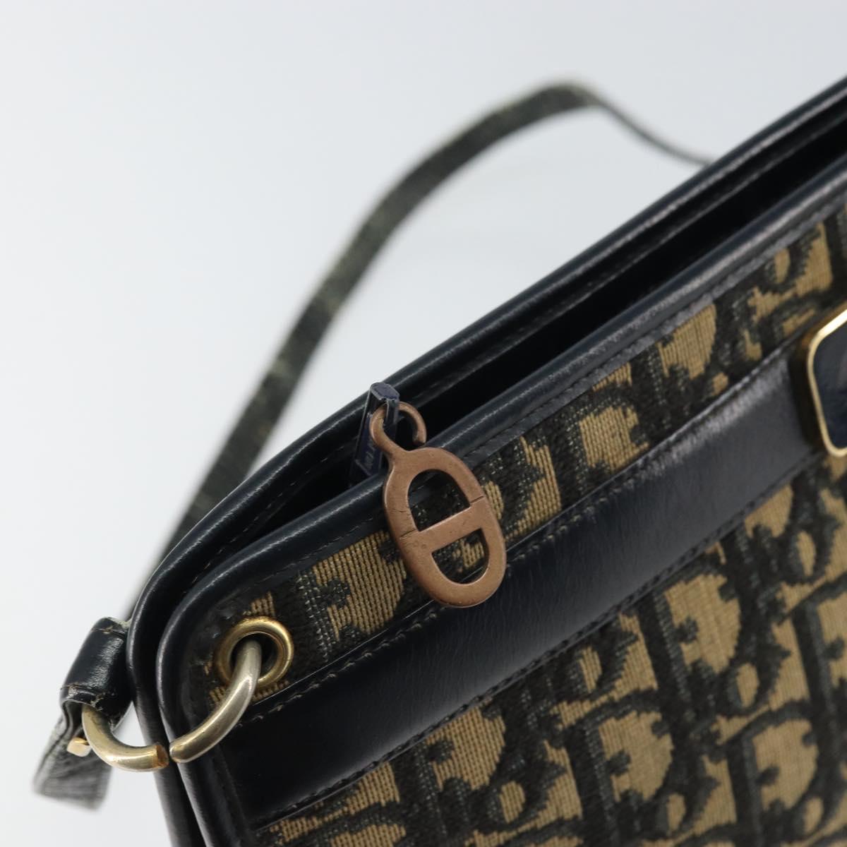 Christian Dior Trotter Canvas Shoulder Bag Navy Gold Auth BA9130