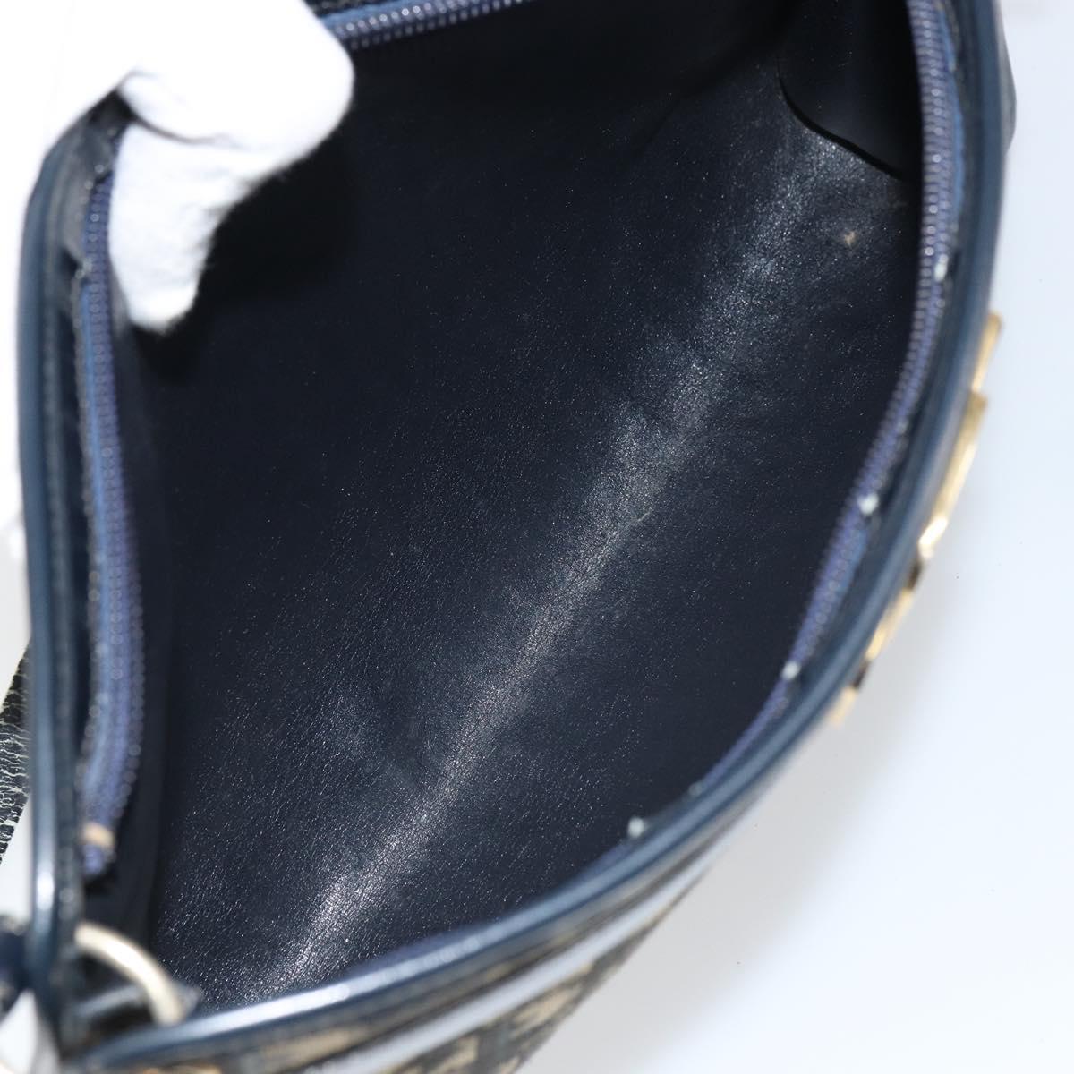 Christian Dior Trotter Canvas Shoulder Bag Navy Gold Auth BA9130