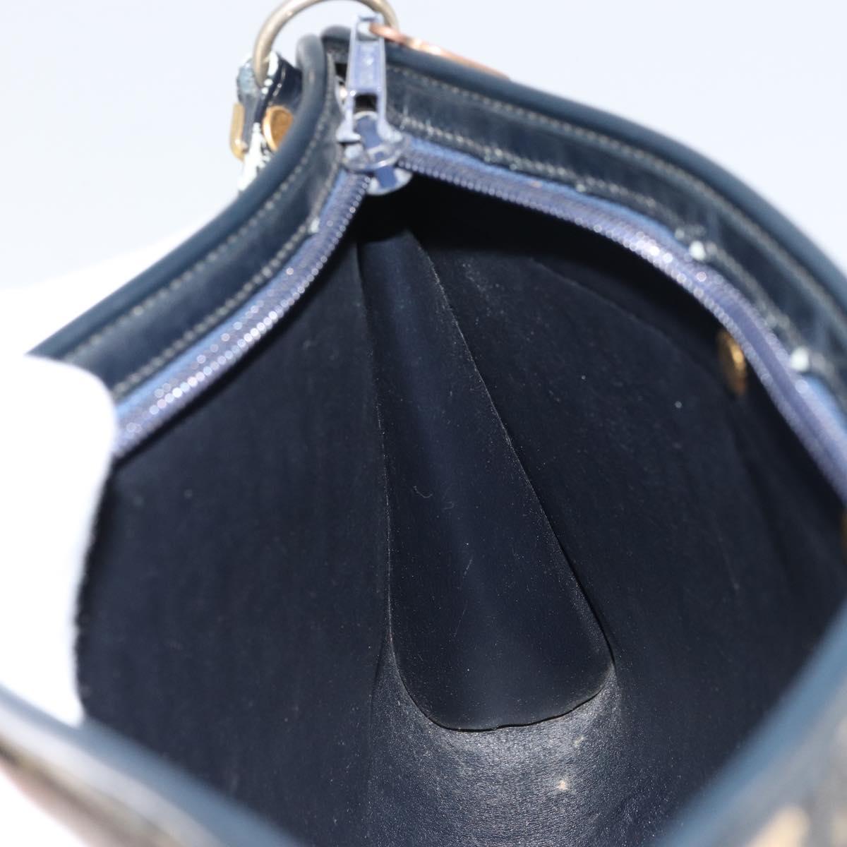 Christian Dior Trotter Canvas Shoulder Bag Navy Gold Auth BA9130