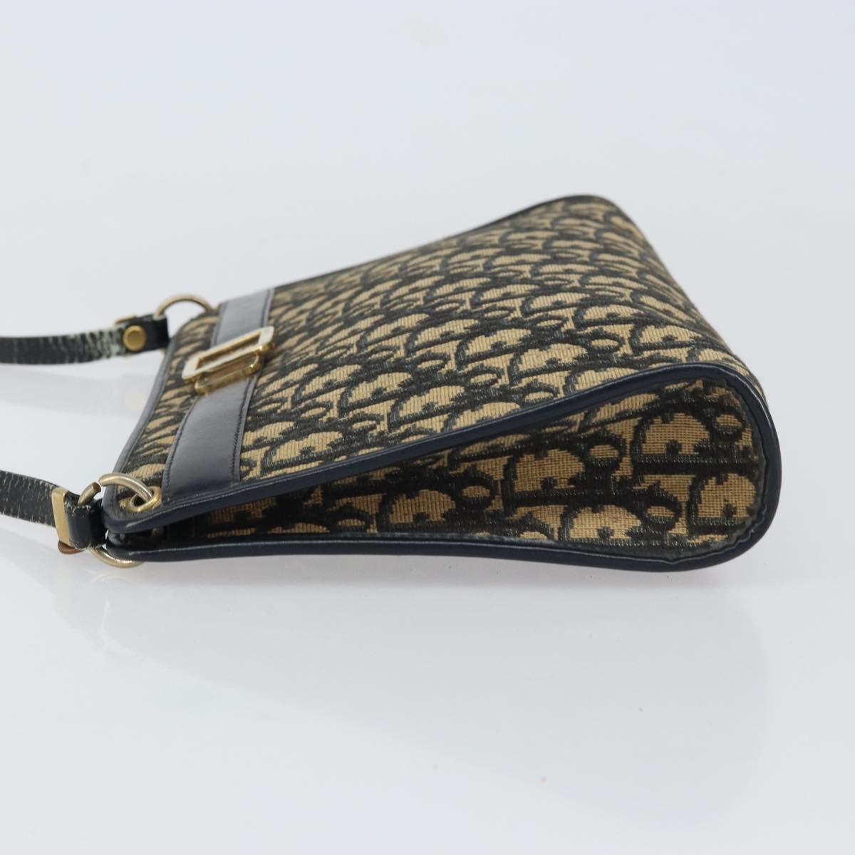 Christian Dior Trotter Canvas Shoulder Bag Navy Gold Auth BA9130