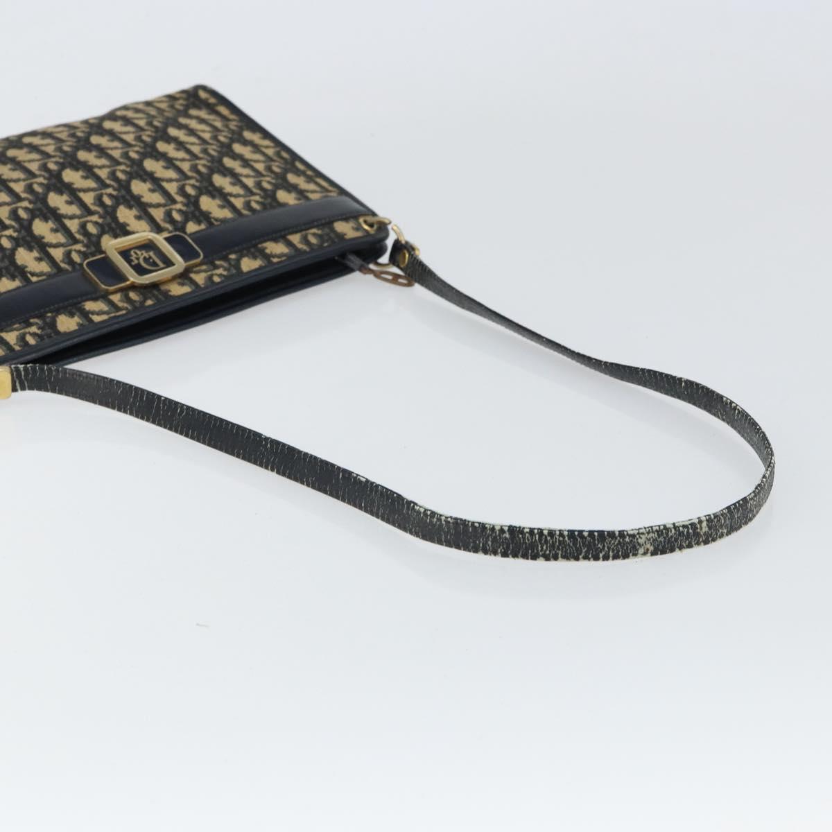 Christian Dior Trotter Canvas Shoulder Bag Navy Gold Auth BA9130