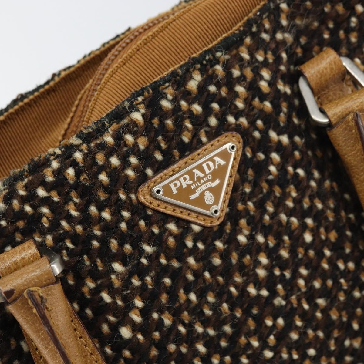 PRADA Hand Bag Cotton Brown Silver Auth BA9135A