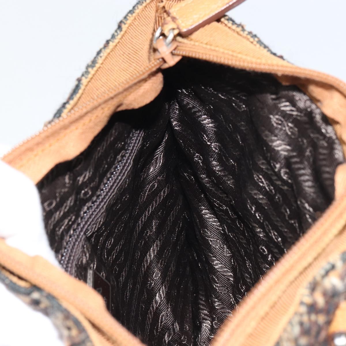 PRADA Hand Bag Cotton Brown Silver Auth BA9135A
