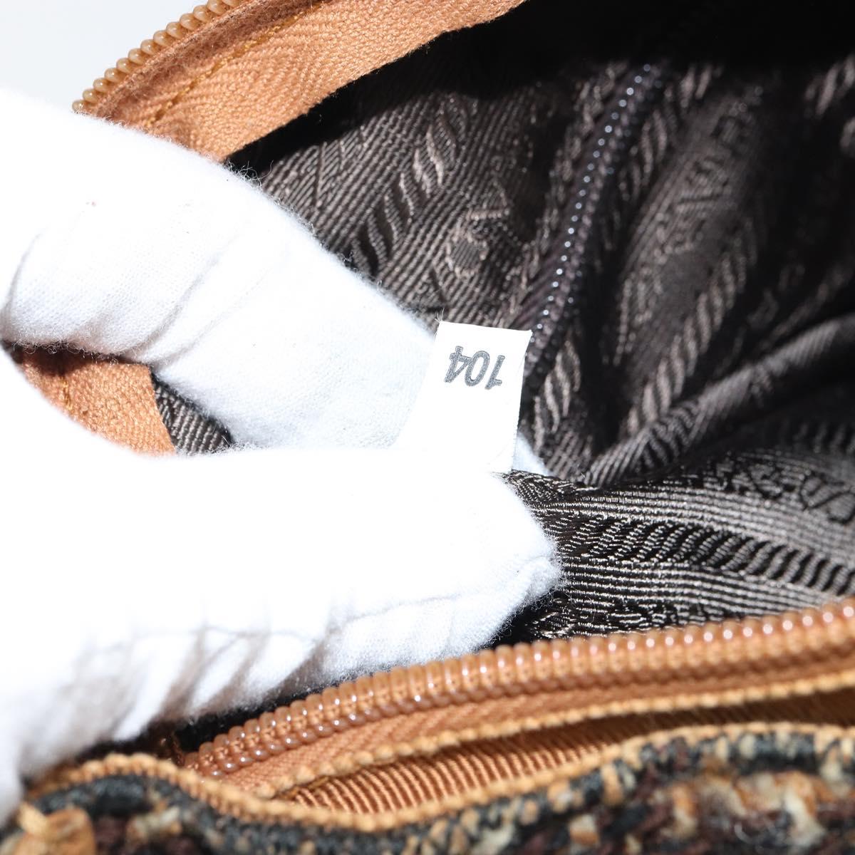 PRADA Hand Bag Cotton Brown Silver Auth BA9135A